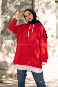 Modalamelif Etek Ucu Garnili Salaş Tunik Kırmızı