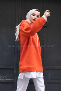 Modalamelif Etek Ucu Garnili Salaş Tunik Oranj