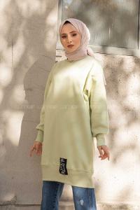 Modalamelif Etek Ucu Renkli Etiketli Tunik Çağla Yeşili