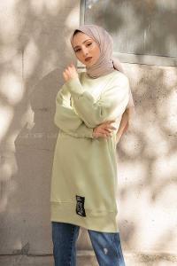 Modalamelif Etek Ucu Renkli Etiketli Tunik Çağla Yeşili