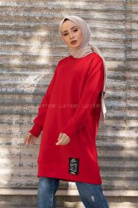 Modalamelif Etek Ucu Renkli Etiketli Tunik Kırmızı