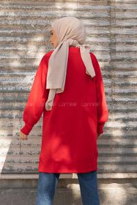 Modalamelif Etek Ucu Renkli Etiketli Tunik Kırmızı