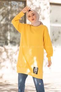 Modalamelif Etek Ucu Renkli Etiketli Tunik Sarı