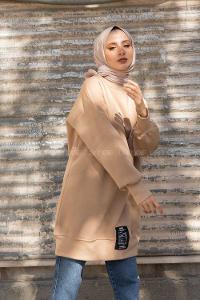 Modalamelif Etek Ucu Renkli Etiketli Tunik Sütlü Kahve