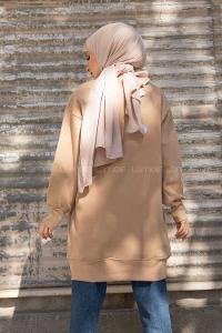 Modalamelif Etek Ucu Renkli Etiketli Tunik Sütlü Kahve