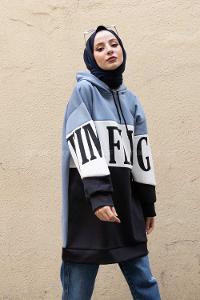 Modalamelif Garnili Time İs Flaying Scuba Tunik Açık Mavi