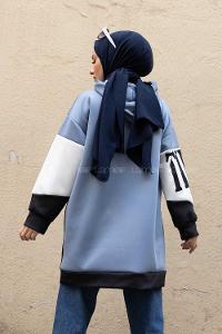 Modalamelif Garnili Time İs Flaying Scuba Tunik Açık Mavi