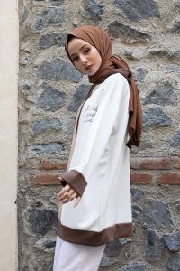 Modalamelif Kapşonlu Garnili Scuba Sweatshirt Soft Kahve