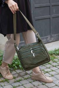 Modalamelif  Krinkıl Kumaş Çapraz Çanta Haki