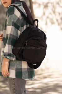 Modalamelif Krinkıl Kumaş Üç Bölmeli Sırt Çantası Siyah