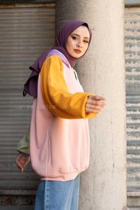 Modalamelif Renkli Reglan Kol Sweatshirt Pudra Hardal