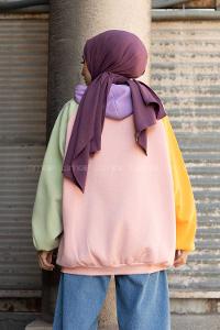 Modalamelif Renkli Reglan Kol Sweatshirt Pudra Hardal