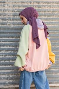 Modalamelif Renkli Reglan Kol Sweatshirt Pudra Sarı