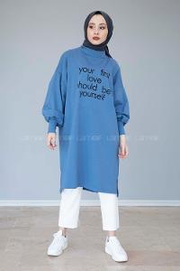Modalamelif Balon Kol Love Tunik İndigo