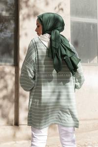 Modalamelif Kapak Cepli Çizgili Tunik Çağla