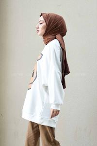 Modalamelif Önü Karikatür Baskılı Sweatshirt Beyaz