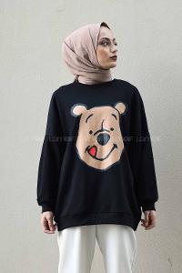 Modalamelif Önü Karikatür Baskılı Sweatshirt Siyah