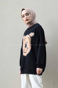 Modalamelif Önü Karikatür Baskılı Sweatshirt Siyah