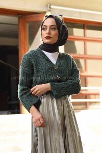 Modalamelif Önü Tahta Düğmeli Düşük Kol Hırka Çağla