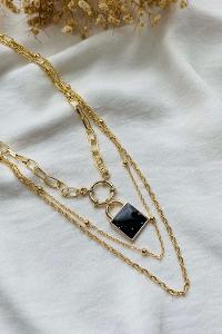 Lamelif Siyah Kilit 3 lü Kolye