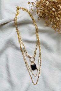 Lamelif Siyah Kilit 3 lü Kolye