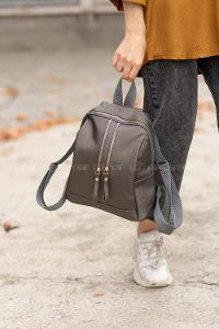 Modalamelif Çift Fermuarlı Saten Sırt Çantası Gri