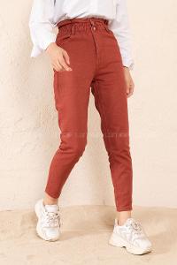 Modalamelif Beli  Lastikli Çift Cepli Jean Gül