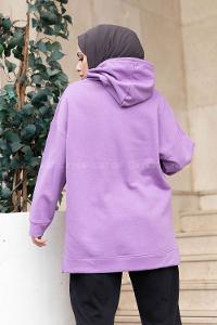 Modalamelif  Kanguru Cep Kapşonlu Sweatshirt Lila