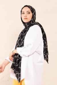 Modalamelif Siyah Beyaz Koleksiyon Zincirli Kare Desen