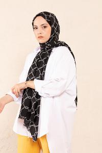 Modalamelif Siyah Beyaz Koleksiyon Zincirli Kare Desen