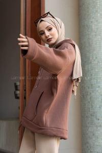 Lamelif Etek Ucu Bağcıklı Kanguru Cep Sweatshirt Acı Kahve