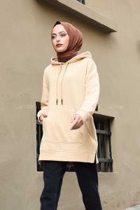 Modalamelif  Kanguru Cep Kapşonlu Sweatshirt Sütlü Kahve