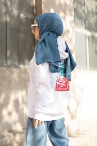 Modalamelif Kapşonlu Ön Baskılı Sweatshirt Beyaz