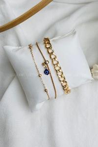 Modalamelif 3lü Nazar Boncuk Detay Gold Bileklik