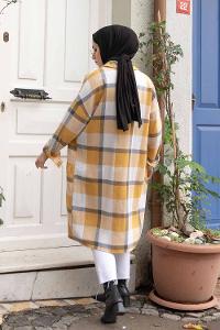 Modalamelif Cep Flotolı Ekose Desen Trenç Hardal Sarısı