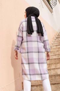 Modalamelif Cep Flotolı Ekose Desen Trenç Lila