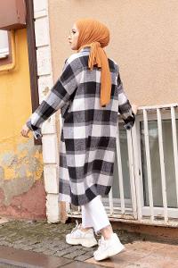 Modalamelif Cep Flotolı Ekose Desen Trenç Siyah