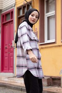 Modalamelif Çift Cepli Ekose Desen Gömlek Lila