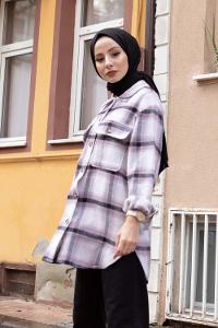 Modalamelif Çift Cepli Ekose Desen Gömlek Lila