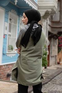 Modalamelif  Ekose Garnili Kapşonlu Sweatshirt Haki