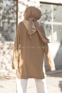 Modalamelif Freedoom Nakışlı Kapşonlu Tunik Açık Vizonrengi