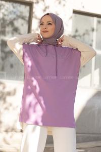 Modalamelif Freedoom Nakışlı Kapşonlu Tunik Lila
