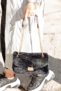 Modalamelif Kapak Kilitli Peluş Çanta Siyah