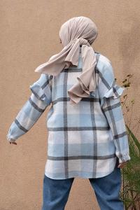 Modalamelif Kol Fırfırlı Ekose Desen Oduncu Gömlek Bebe Mavisi