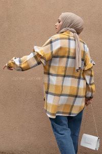 Modalamelif Kol Fırfırlı Ekose Desen Oduncu Gömlek Hardal Sarısı