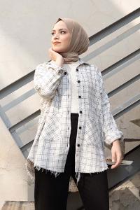 Modalamelif Körük Cepli Ekose Gömlek Ekru