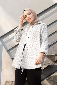 Modalamelif Körük Cepli Ekose Gömlek Ekru