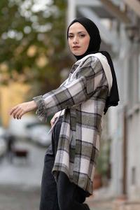 Modalamelif Penye Kapşonlu Ekose Oduncu Gömlek Haki