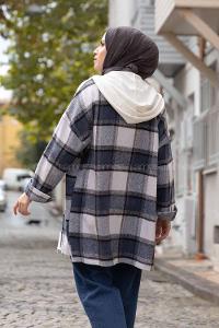 Modalamelif Penye Kapşonlu Ekose Oduncu Gömlek Lacivert