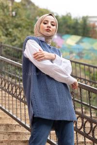 Modalamelif Selanik Örgü Triko Süveter İndigo